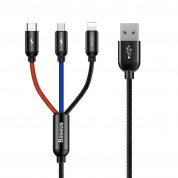 Baseus Three Primary Colors 3-in-1 USB Cable (CAMLT-BSY01) - универсален USB кабел с Lightning, microUSB и USB-C конектори (120 см) (черен)