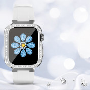 Kingxbar Starry Series Strap With Case - алуминиев кейс с кристали и вградена силикоова каишка за Apple Watch 40мм, 41мм (сребрист-бял) 4