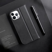 Dux Ducis Hivo Genuine Leather Flip Wallet Case - кожен калъф от естествена кожа с поставка и отделение за кр. карти за iPhone 14 Pro (черен) 8