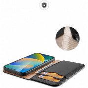 Dux Ducis Hivo Genuine Leather Flip Wallet Case - кожен калъф от естествена кожа с поставка и отделение за кр. карти за iPhone 14 Pro (черен) 5