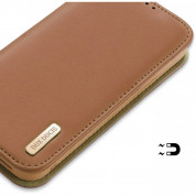 Dux Ducis Hivo Genuine Leather Flip Wallet Case - кожен калъф от естествена кожа с поставка и отделение за кр. карти за iPhone 14 Pro Max (кафяв) 2