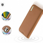 Dux Ducis Hivo Genuine Leather Flip Wallet Case - кожен калъф от естествена кожа с поставка и отделение за кр. карти за iPhone 14 Pro Max (кафяв) 3