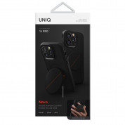 Uniq Novo Case With Foldable Stand - хибриден удароустойчив кожен кейс с поставка против изпускане за iPhone 14 Pro (черен) 6