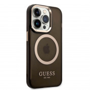 Guess Translucent MagSafe Case - хибриден удароустойчив кейс с MagSafe за iPhone 14 Pro (черен-прозрачен) 2