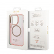 Guess Translucent MagSafe Case - хибриден удароустойчив кейс с MagSafe за iPhone 14 Pro (розов-прозрачен) 5