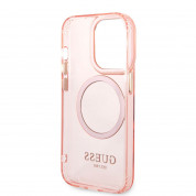 Guess Translucent MagSafe Case - хибриден удароустойчив кейс с MagSafe за iPhone 14 Pro (розов-прозрачен) 3