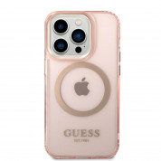 Guess Translucent MagSafe Case - хибриден удароустойчив кейс с MagSafe за iPhone 14 Pro (розов-прозрачен) 1