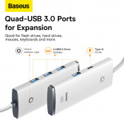 Baseus USB-C Lite Series 5-Port Hub (WKQX030302) - 4-портов USB-A хъб и USB-C вход за компютри и лаптопи с USB-C (25 см) (бял)  12