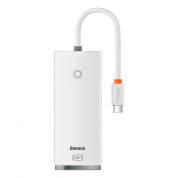 Baseus USB-C Lite Series 5-Port Hub (WKQX030302) - 4-портов USB-A хъб и USB-C вход за компютри и лаптопи с USB-C (25 см) (бял) 