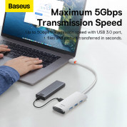 Baseus USB-C Lite Series 5-Port Hub (WKQX030302) - 4-портов USB-A хъб и USB-C вход за компютри и лаптопи с USB-C (25 см) (бял)  13