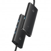 Baseus USB-C Lite Series 5-Port Hub (WKQX030401) - 4-портов USB-A хъб и USB-C вход за компютри и лаптопи с USB-C (100 см) (черен) 