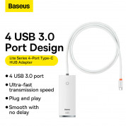 Baseus USB-C Lite Series 5-Port Hub (WKQX030402) - 4-портов USB-A хъб и USB-C вход за компютри и лаптопи с USB-C (1 м) (бял)  10