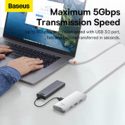Baseus USB-C Lite Series 5-Port Hub (WKQX030402) - 4-портов USB-A хъб и USB-C вход за компютри и лаптопи с USB-C (100 см) (бял)  13