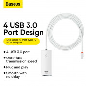 Baseus USB-C Lite Series 5-Port Hub (WKQX030502) - 4-портов USB-A хъб и USB-C вход за компютри и лаптопи с USB-C (2 м) (бял)  8