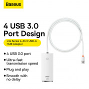 Baseus Lite Series USB-A 5-Port Hub (WKQX030102) - 4-портов USB-A хъб и USB-C вход за компютри и лаптопи с USB-A (100 см) (бял)  9