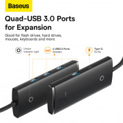 Baseus USB-A Lite Series 5-Port Hub (WKQX030201) - 4-портов USB-A хъб и USB-C вход за компютри и лаптопи с USB-A (200 см) (черен)  11