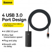 Baseus USB-A Lite Series 5-Port Hub (WKQX030201) - 4-портов USB-A хъб и USB-C вход за компютри и лаптопи с USB-A (2 м) (черен)  9