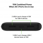 Belkin Boost Charge Power Bank 10000 mAh 15W - външна батерия с два USB-A и един USB-C изходи и технология за бързо зареждане (черен) 1