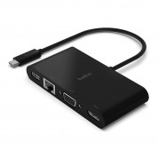Belkin USB-C Multimedia Adapter - мултифункционален адаптер за свързване от USB-C към Ethernet, HDMI, VGA и USB-А 3.0 (черен)