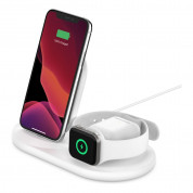 Belkin Boost Charge Pro 3-in-1 Wireless Charger 7.5W - тройна поставка (пад) за безжично зареждане на Qi съвместими устройства, Apple Watch и Apple Airpods (бял)	