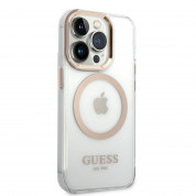 Guess Translucent MagSafe Case - хибриден удароустойчив кейс с MagSafe за iPhone 14 Pro (прозрачен-златист) 2