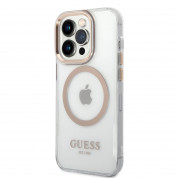 Guess Translucent MagSafe Case - хибриден удароустойчив кейс с MagSafe за iPhone 14 Pro (прозрачен-златист)