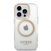 Guess Translucent MagSafe Case - хибриден удароустойчив кейс с MagSafe за iPhone 14 Pro (прозрачен-златист) 1