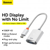 Baseus Lite Series HDMI 1080P to VGA HD Adapter (WKQX010002) - HDMI към VGA адаптер (бял) 6