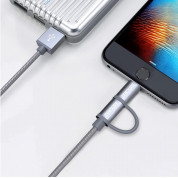 Zendure Braided 2in1 Universal MFI Cable - качествен USB-A кабел с Lightning и microUSB конектори (30 см) (сив) 4