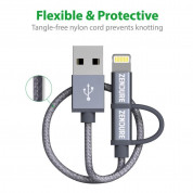 Zendure Braided 2in1 Universal MFI Cable - качествен USB-A кабел с Lightning и microUSB конектори (30 см) (сив) 2