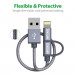 Zendure Braided 2in1 Universal MFI Cable - качествен USB-A кабел с Lightning и microUSB конектори (30 см) (сив) 3