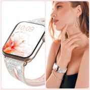 Kingxbar New Chameleon Band - силикоова каишка с кристали за Apple Watch 42мм, 44мм, 45мм, Ultra 49мм (сребрист-розов) 5