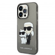 Karl Lagerfeld IML Glitter Karl and Choupette NFT Case - дизайнерски силиконов кейс за iPhone 14 Pro (черен)
