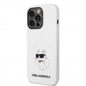 Karl Lagerfeld Liquid Silicone Choupette NFT Case - дизайнерски силиконов кейс за iPhone 14 Pro (бял)