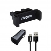 Energizer Car Set Essentials Charger Set - комплект поставка за радиатора, зарядно за кола и microUSB кабел за мобилни телефони (черна)