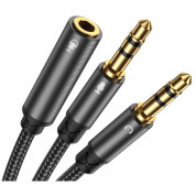 Joyroom Audio Splitter Cable Mic And Headphones - аудио разклонител (сплитер) за мобилни устройства с 3.5 мм стерео-жак (20 см) (черен)