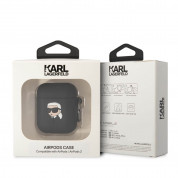 Karl Lagerfeld AirPods 3D Logo NFT Karl Head Silicone Case - силиконов калъф с карабинер за Apple AirPods и Apple AirPods 2 (черен) 2