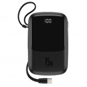 Baseus Qpow Digital Display Power bank with USB-C cable 15W (PPQD-A01) - външна батерия 10000 mAh с вграден USB-C кабел и USB-C, USB-A и Lightning портове (черен)
