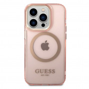 Guess Translucent MagSafe Case - хибриден удароустойчив кейс с MagSafe за iPhone 14 Pro Max (розов-прозрачен) 1