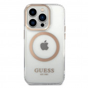 Guess Translucent MagSafe Case - хибриден удароустойчив кейс с MagSafe за iPhone 14 Pro Max (златист-прозрачен) 1