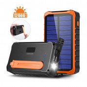 4smarts Solar Rugged Power Bank Prepper 12000mAh - соларна удароустойчива външна батерия с 2xUSB-A изхода, динамо и фенер (черен)  2