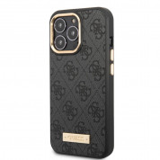 Guess PU 4G MagSafe Leather Hard Case - дизайнерски кожен кейс с MagSafe за iPhone 14 Pro (черен) 1