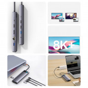 Baseus USB-C 8K Metal Gleam Series 12-in-1 Hub (WKWG020213) - мултифункционален хъб за свързване на допълнителна периферия за устройства с USB-C (тъмносив) 9