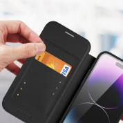 Dux Ducis Skin X Pro Magnetic Wallet Case - удароустойчив хибриден кожен кейс с отделение за карти и MagSafe за iPhone 14 Pro Max (черен-прозрачен) 8