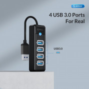 Orico USB 3.0 4-Port Hub (PW4U-U3-015-BK-EP) - 4 портов USB-A 3.0 хъб за MacBook и преносими компютри (15см) (черен) 4