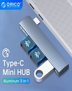 Orico USB-C 3-port Hub (AH-W13-GY-BP) - 3-портов USB-C хъб за компютри и лаптопи с USB-C порт (тъмносив)  4