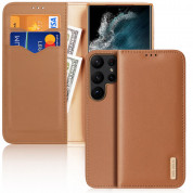 Dux Ducis Hivo Genuine Leather Flip Wallet Case - кожен калъф от естествена кожа с поставка и отделение за кр. карти за Samsung Galaxy S23 Ultra (кафяв)
