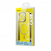 Baseus Glitter MagSafe Hybrid Protection Set - хибриден удароустойчив кейс с MagSafe и стъклено защитно покритие за дисплея на iPhone 14 Pro (златист-прозрачен) 4