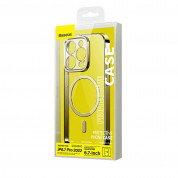 Baseus Glitter MagSafe Hybrid Protection Set - хибриден удароустойчив кейс с MagSafe и стъклено защитно покритие за дисплея на iPhone 14 Pro Max (златист-прозрачен) 4