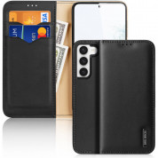 Dux Ducis Hivo Genuine Leather Flip Wallet Case - кожен калъф от естествена кожа с поставка и отделение за кр. карти за Samsung Galaxy S23 (черен)